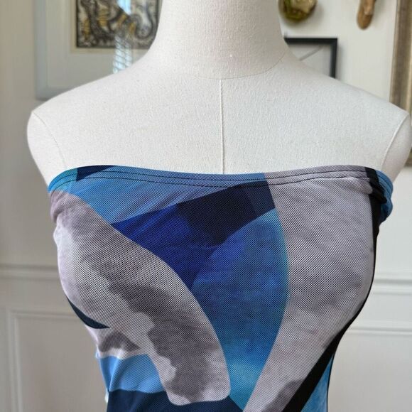 Pretty Little Thing Mesh Bodycon Midi Tube Dress Blue Abstract 4 - Picture 10 of 16